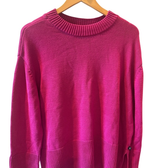 Gap Women's Large Sweater Bright Pink Cotton Tunic Sweater‎ Rib Knit Side Slits - Picture 1 of 6
